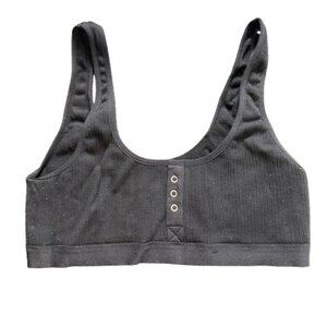 Free Press Ribbed Faux Snap Detail Bralette Bra Top Size Medium Black